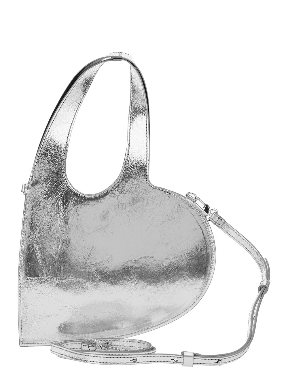 Heart Heart-Shaped Metallic Crossbody Bag With Logo Lettering On The Front And Cut-Out Handle In Leather Woman Cow