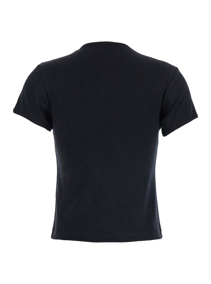 Black Top With V Neck And Cut-Out On The Front In Cotton Woman Organic Tops