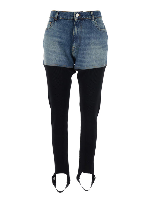 Multicolor Ribbed Leggings With Logo Plaque Organic Cotton Trousers