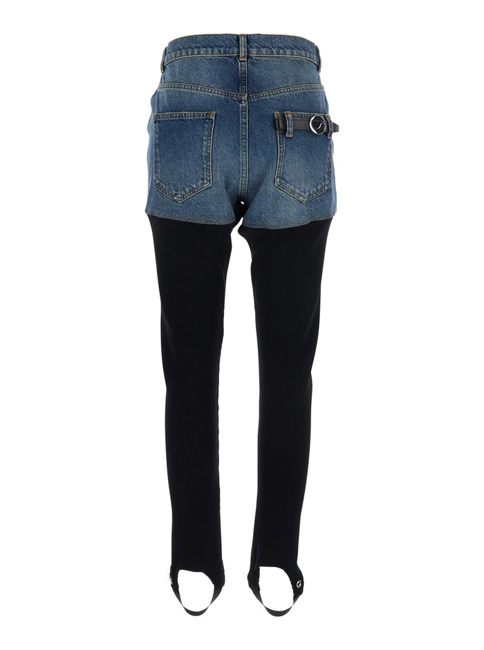 Multicolor Ribbed Leggings with Back Logo Plaque in Cotton Woman Organic Trousers