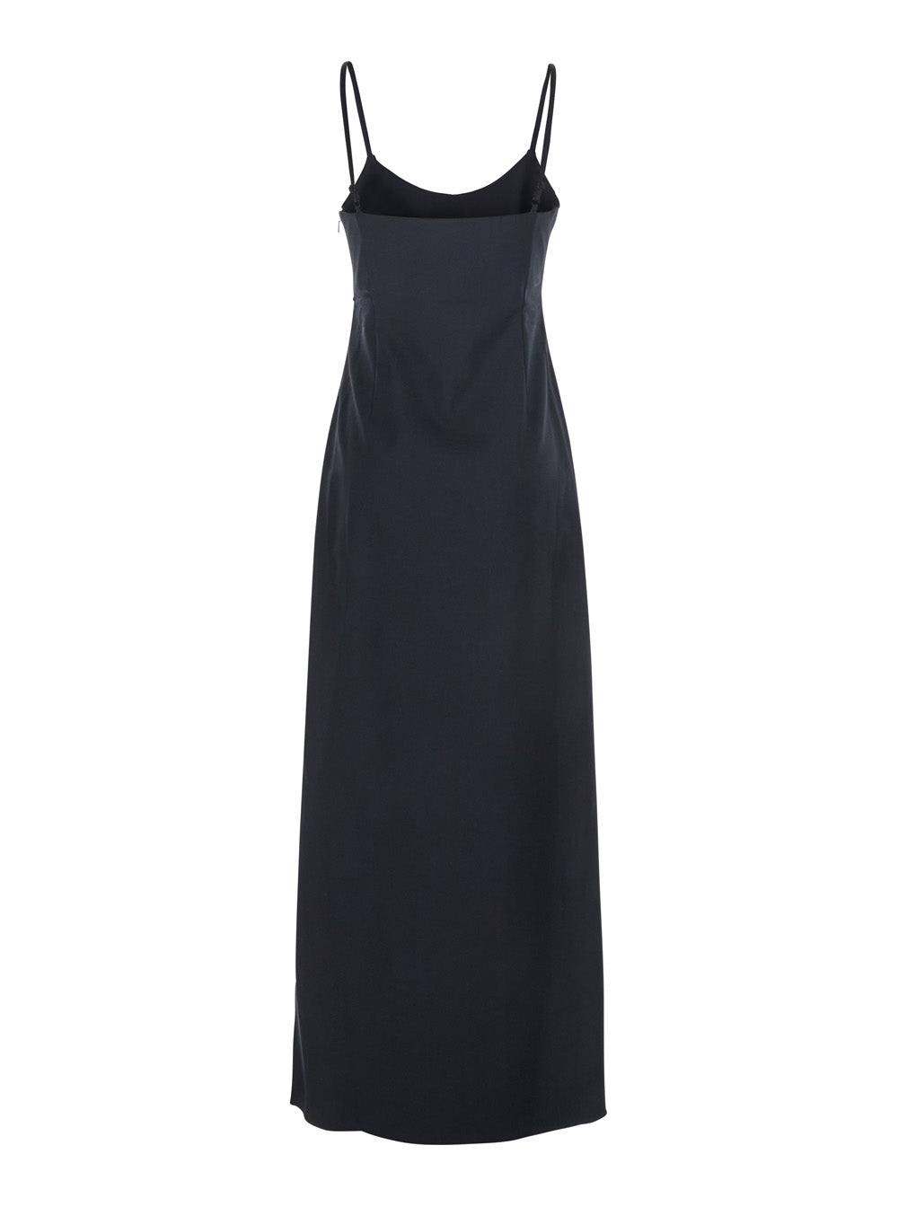 Black Long Dress with Thin Straps and Side Logo Plaque in Fabric Woman Cotton Polyester Elastane