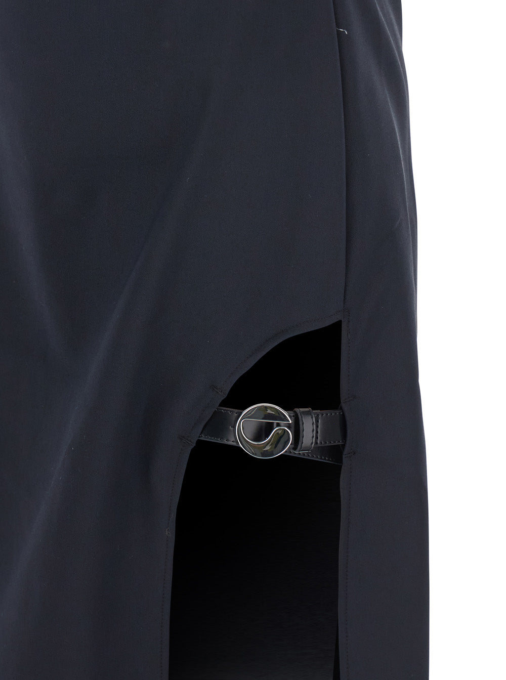 Black Long Dress with Thin Straps and Side Logo Plaque in Fabric Woman Cotton Polyester Elastane