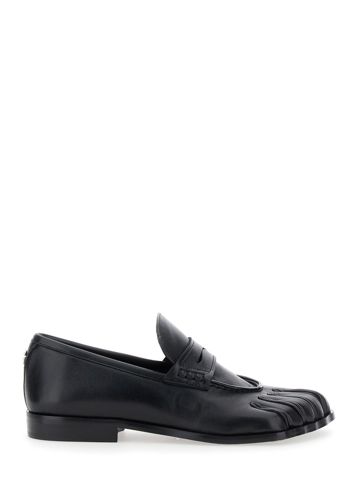 Black Loafers with Back Logo and Foot-Shaped Design in Leather Woman Lamb