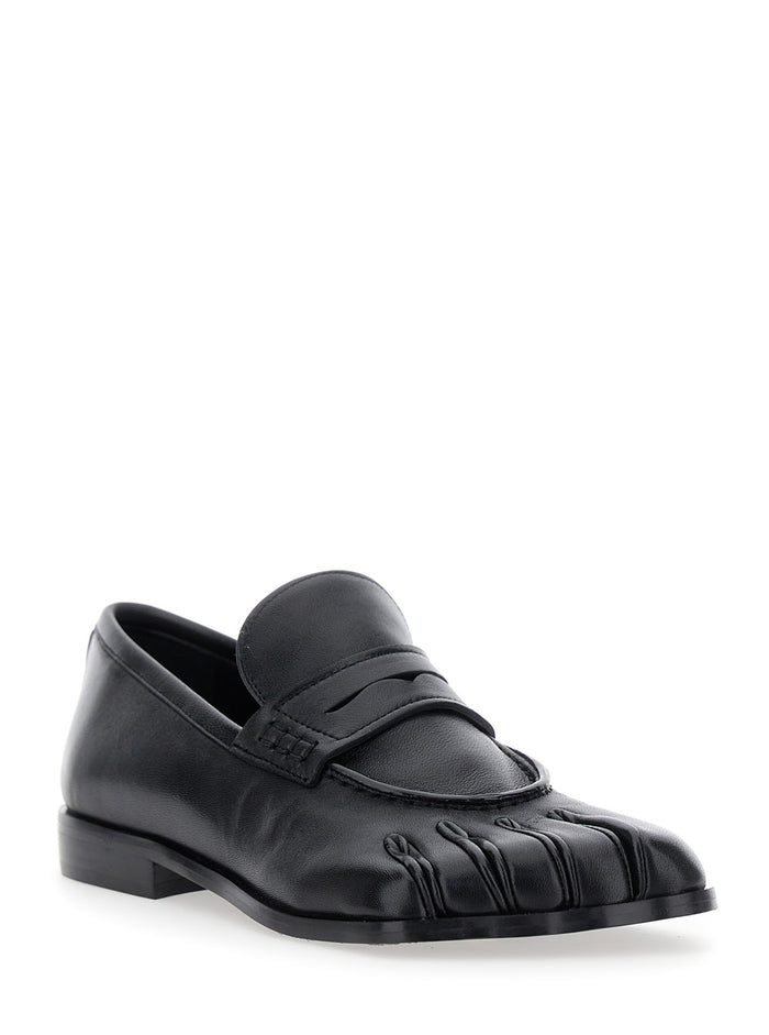 Black Loafers with Back Logo and Foot-Shaped Design in Leather Woman Lamb