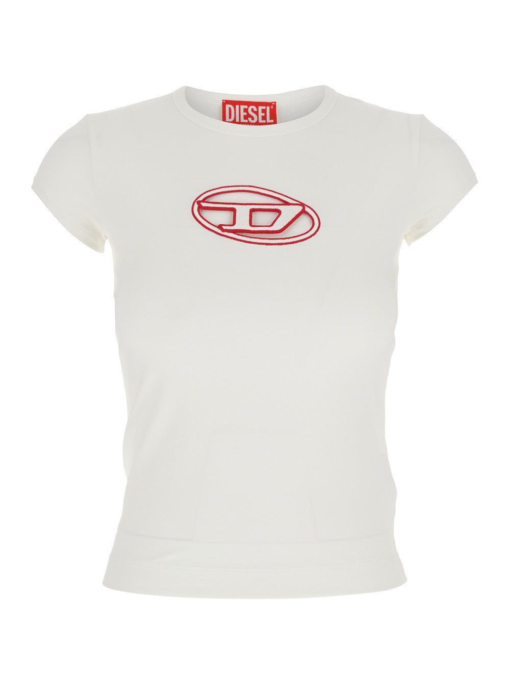 White T-Shirt With Round Neck And Logo Plaque On The Front Cotton Woman Elastane Tshirts Polo Shirts