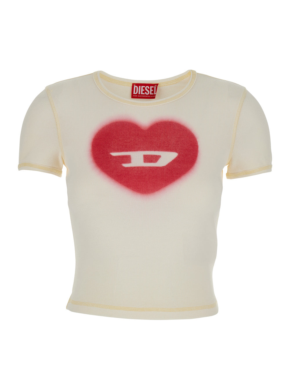 T-Ele White Cropped T-Shirt With Loog Print On The Front Cotton Stretch Woman Elastane Tshirts And Polo Shirts