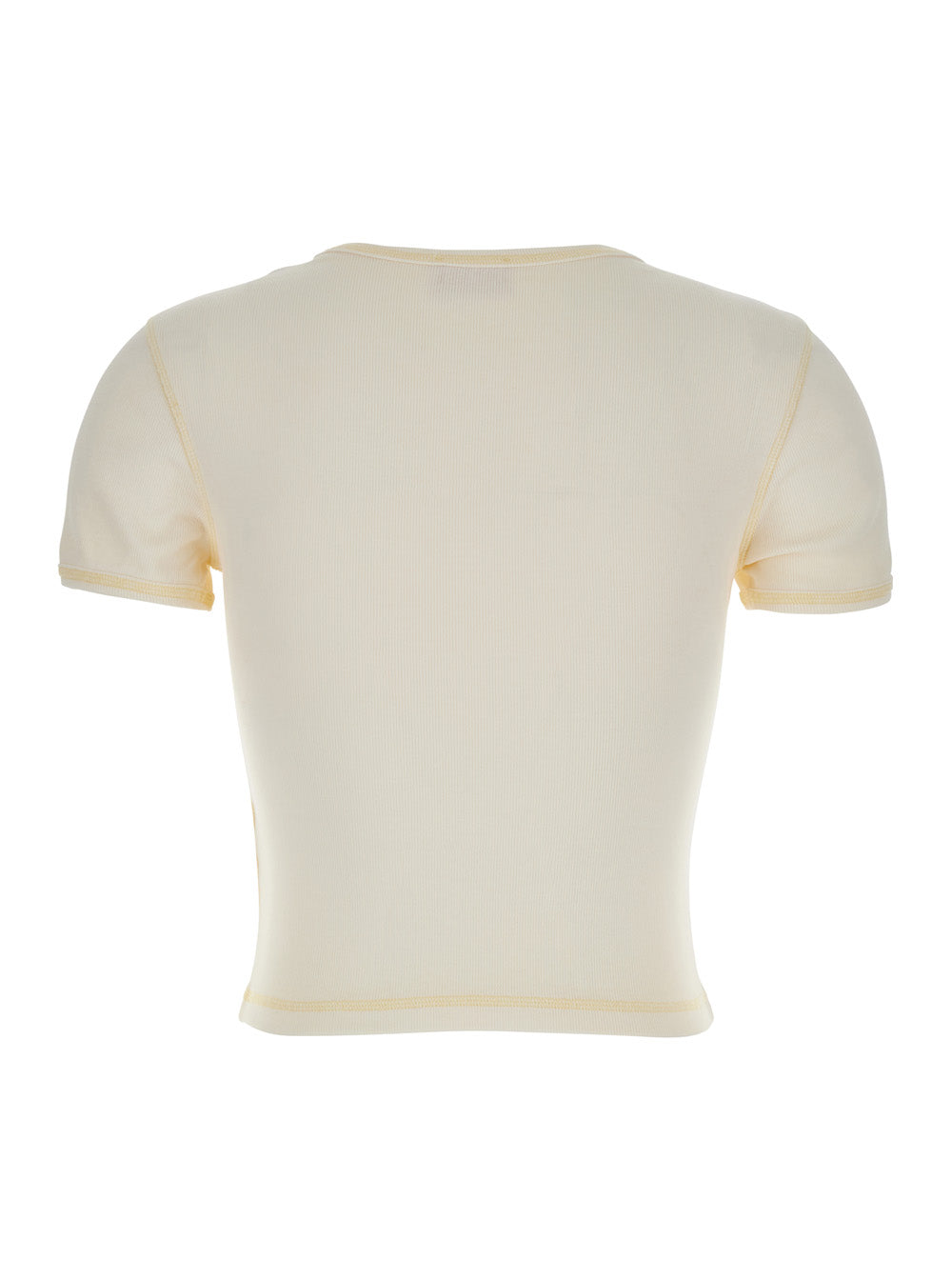 T-Ele White Cropped T-Shirt With Loog Print On The Front Cotton Stretch Woman Elastane Tshirts And Polo Shirts