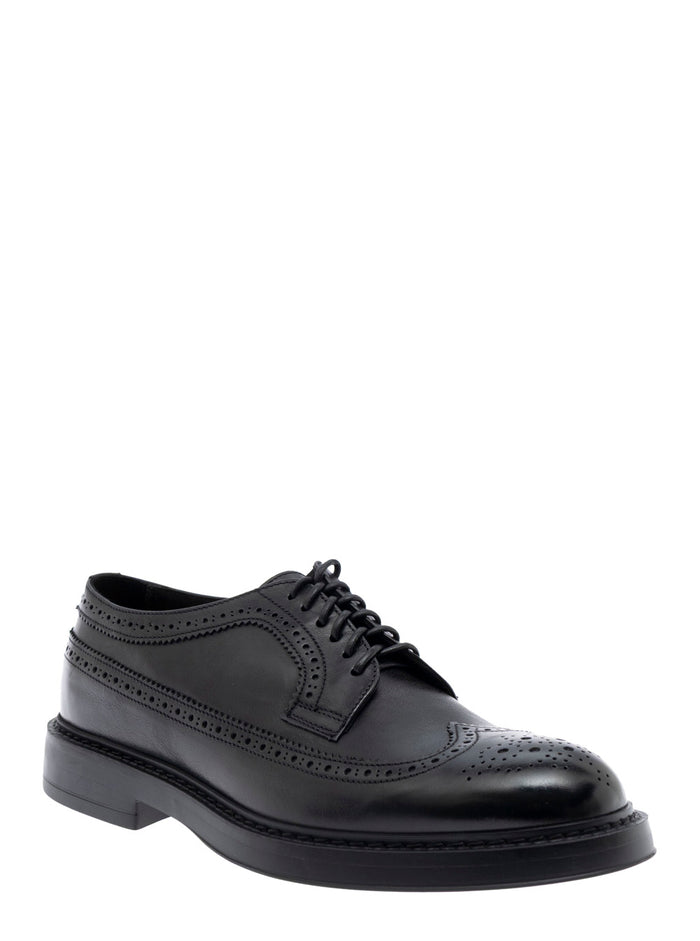 Black Oxford Shoes With Tonal Laces And Perforated Details Leather Man Lace