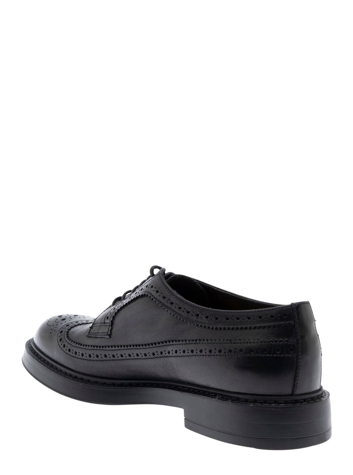 Black Oxford Shoes With Tonal Laces And Perforated Details Leather Man Lace