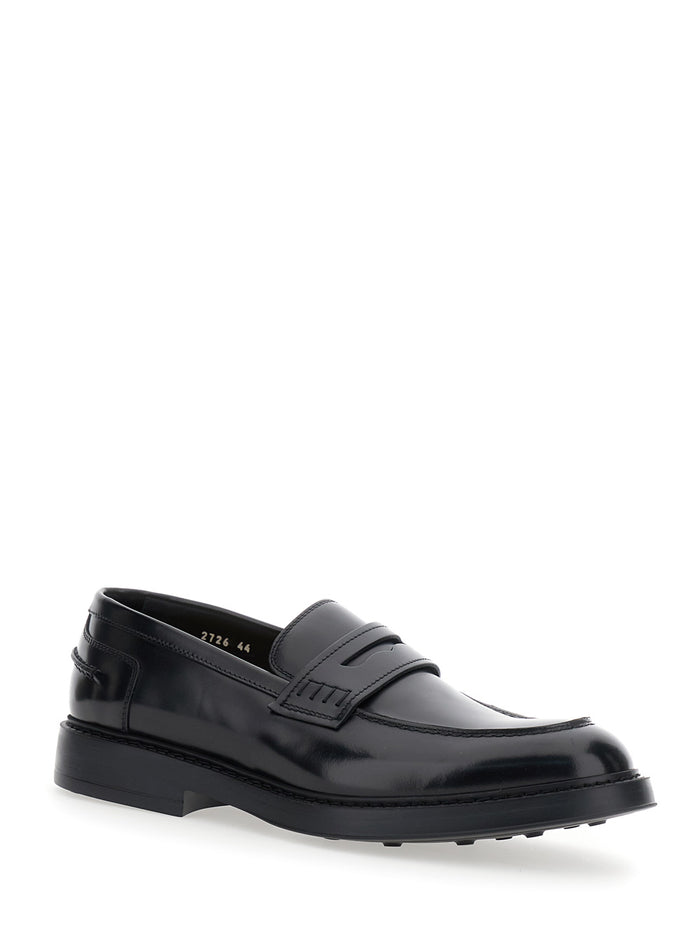 Adler Black Slip-On Loafers Smooth Leather Man Calf