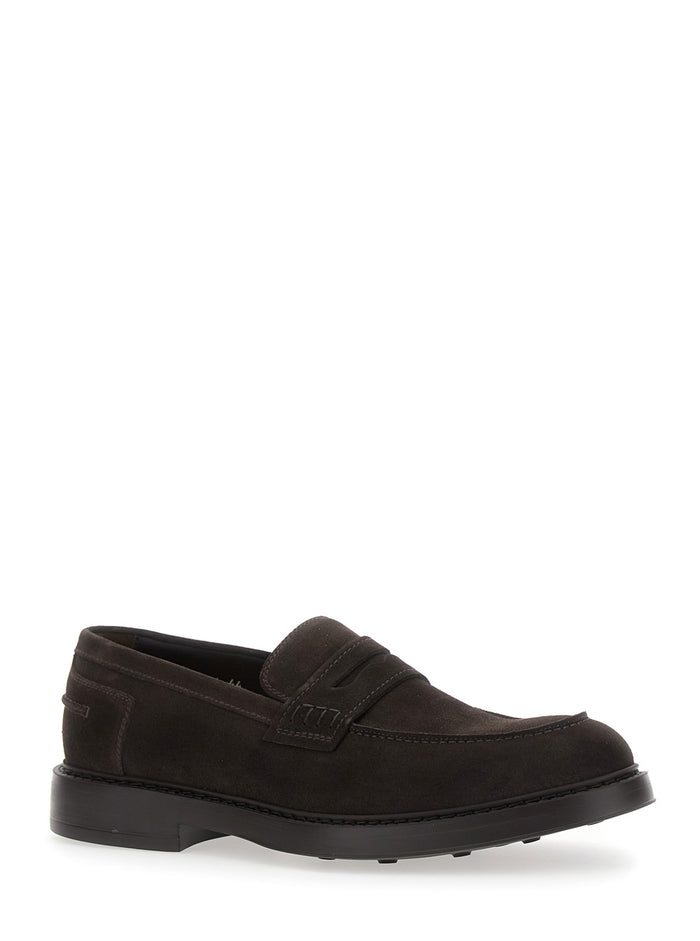 Brown Slip-On Loafers Suede Leather Man Calf