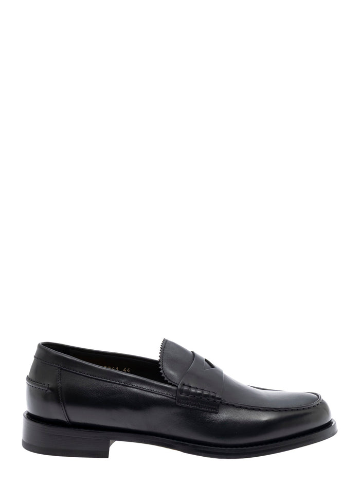 Black Loafers With Almond Toe Leather Man