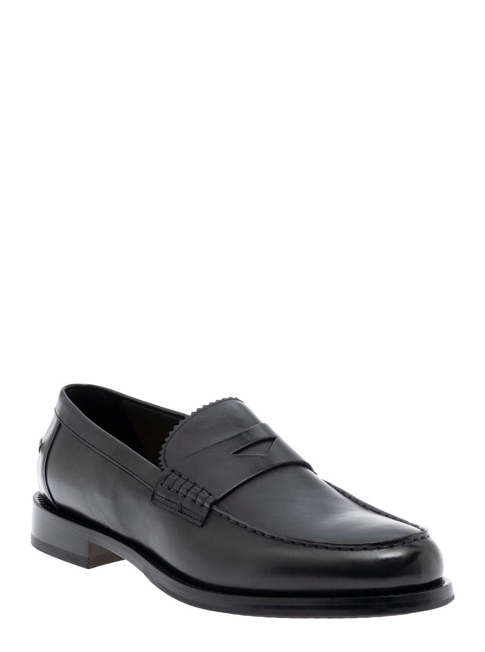 Black Loafers With Almond Toe Leather Man