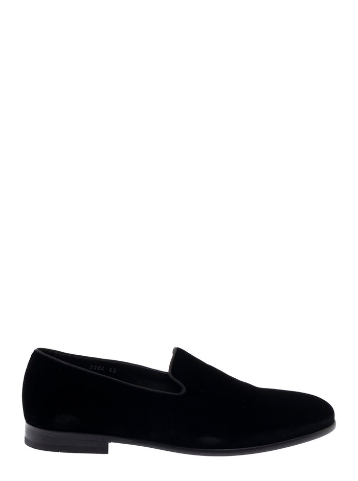 Black Loafers With Slip-On Design And Almond Toe Leather Man