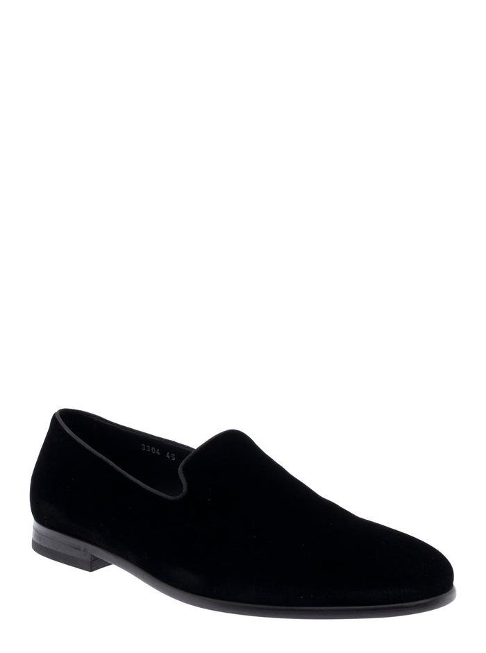 Black Loafers With Slip-On Design And Almond Toe Leather Man