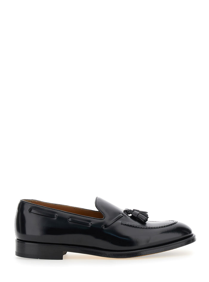 Black Slip-On Loafers With Tassel Detail Smooth Leather Man Calf