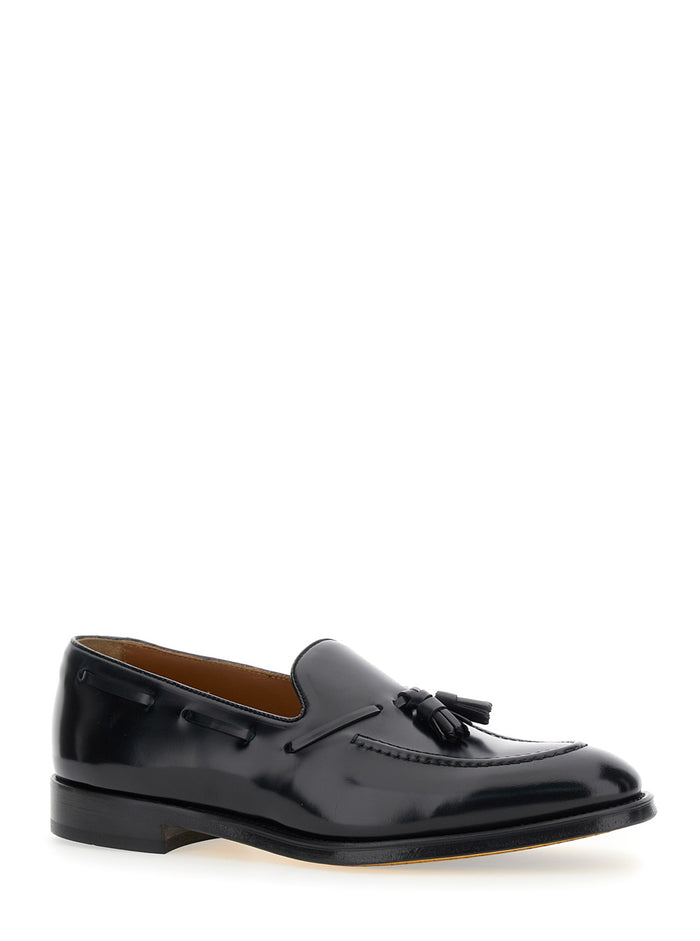 Black Slip-On Loafers With Tassel Detail Smooth Leather Man Calf