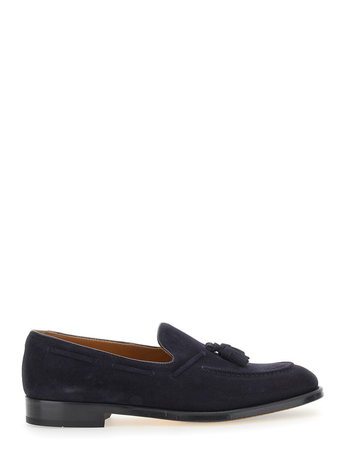 Blue Slip-On Loafers With Tassel Detail Suede Man Blu Calf