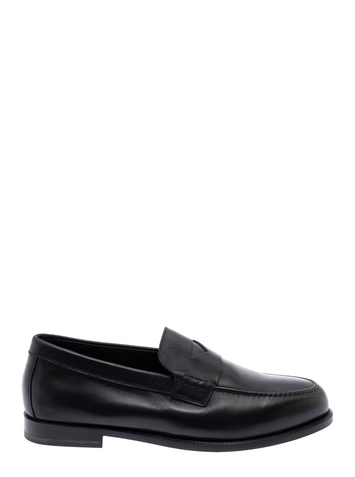Black Loafers With Slip-On Deisgn And Almond Toe Leather Man