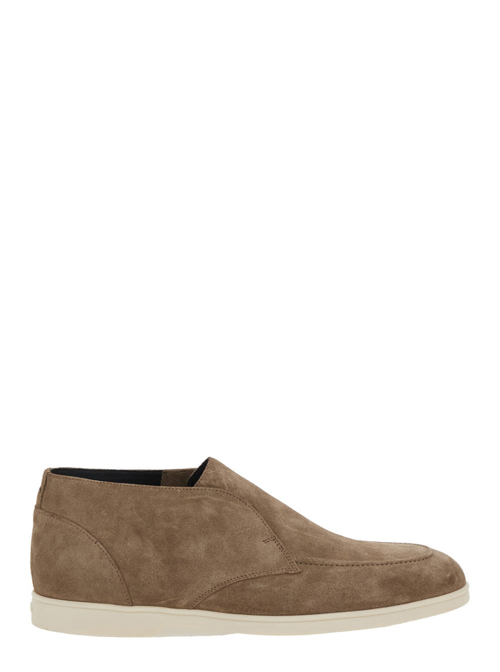 Beige Lace-Up Shoes With Tone-On-Tone Stitching Suede Man Brown Calf Lace
