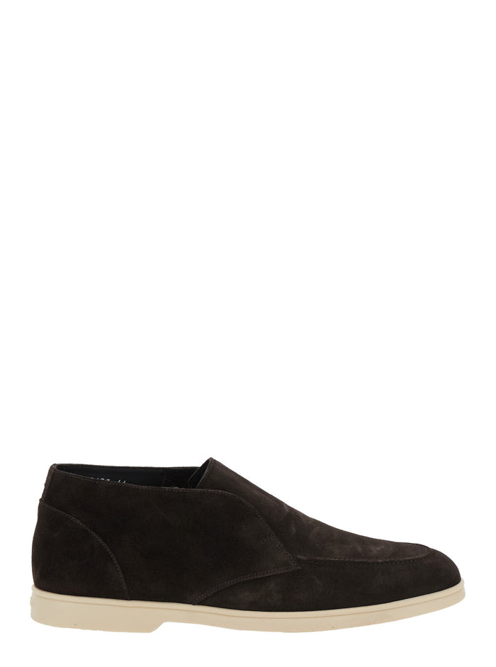 Brown Lace-Up Shoes With Tone-On-Tone Stitching Suede Man Calf Lace