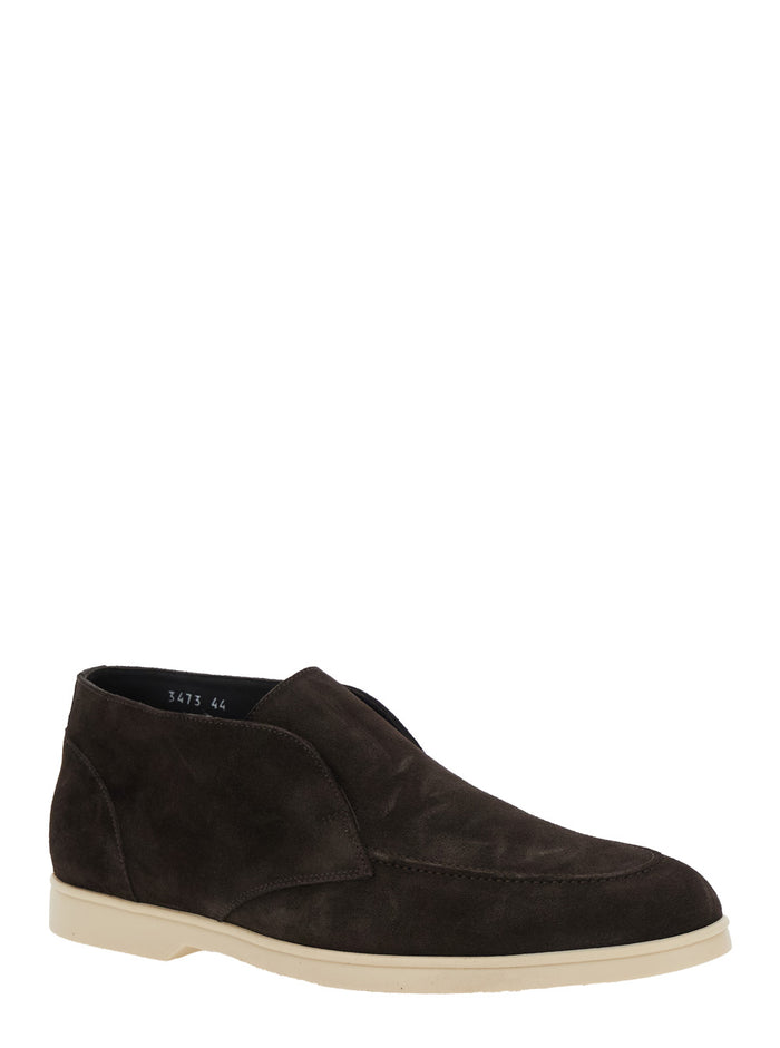 Brown Lace-Up Shoes With Tone-On-Tone Stitching Suede Man Calf Lace