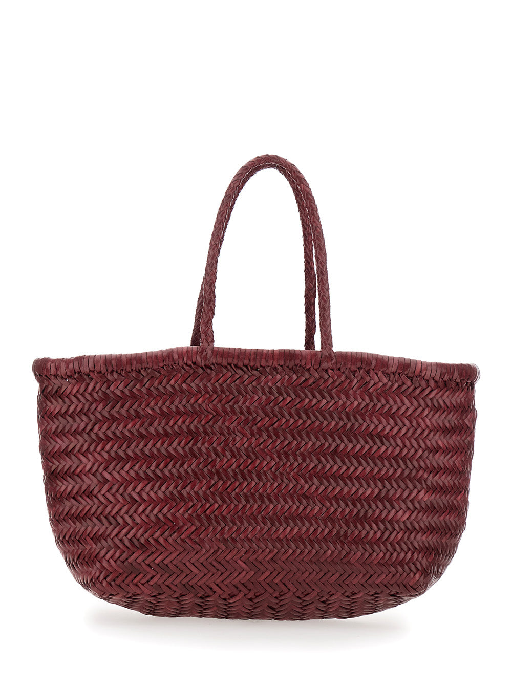 Bamboo Triple Jump Bordeaux Tote Bag Woven Leather Woma
