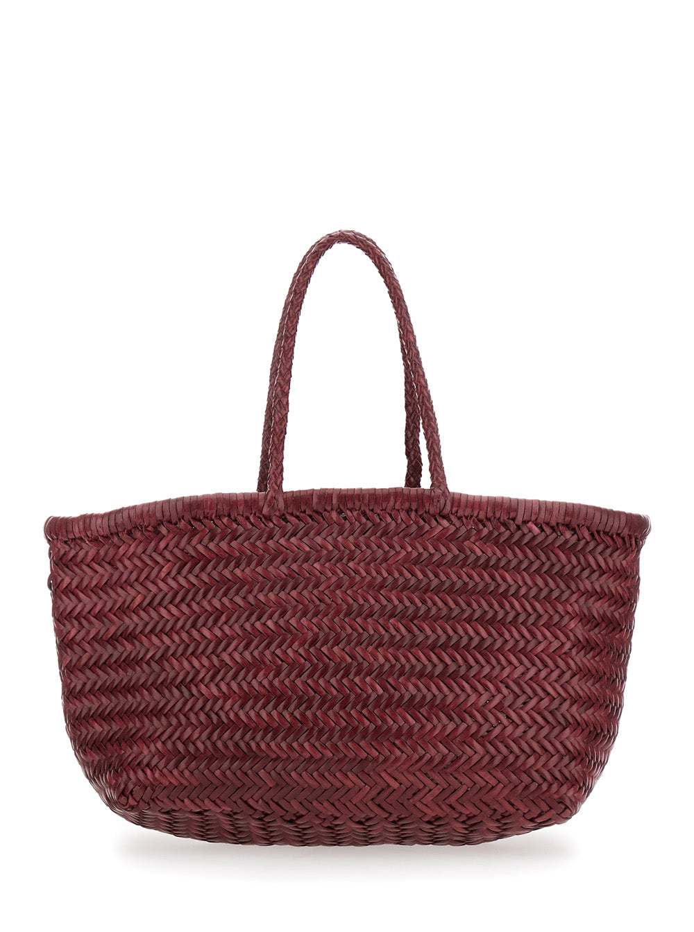 Bamboo Triple Jump Bordeaux Tote Bag Woven Leather Woma