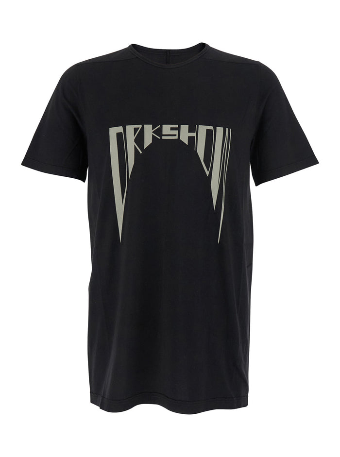 Black Crewneck T-Shirt With Logo Print On The Front Cotton Man Tshirts And Polo Shirts