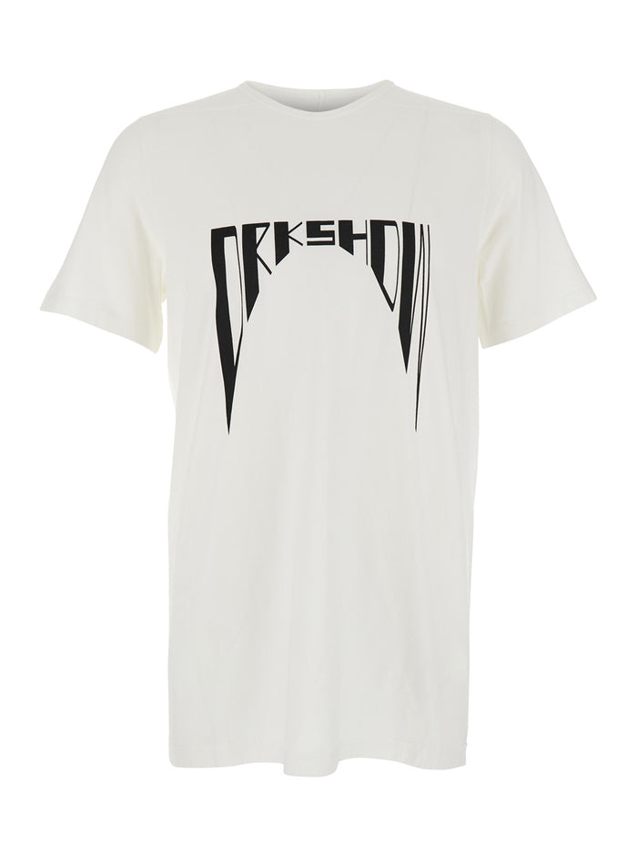White Crewneck T-Shirt With Logo Print On The Front Cotton Man Tshirts And Polo Shirts