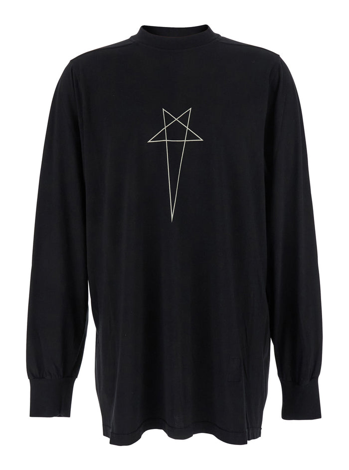 Black Crewneck T-Shirt with Logo Print on the Front in Cotton Man Tshirts And Polo Shirts