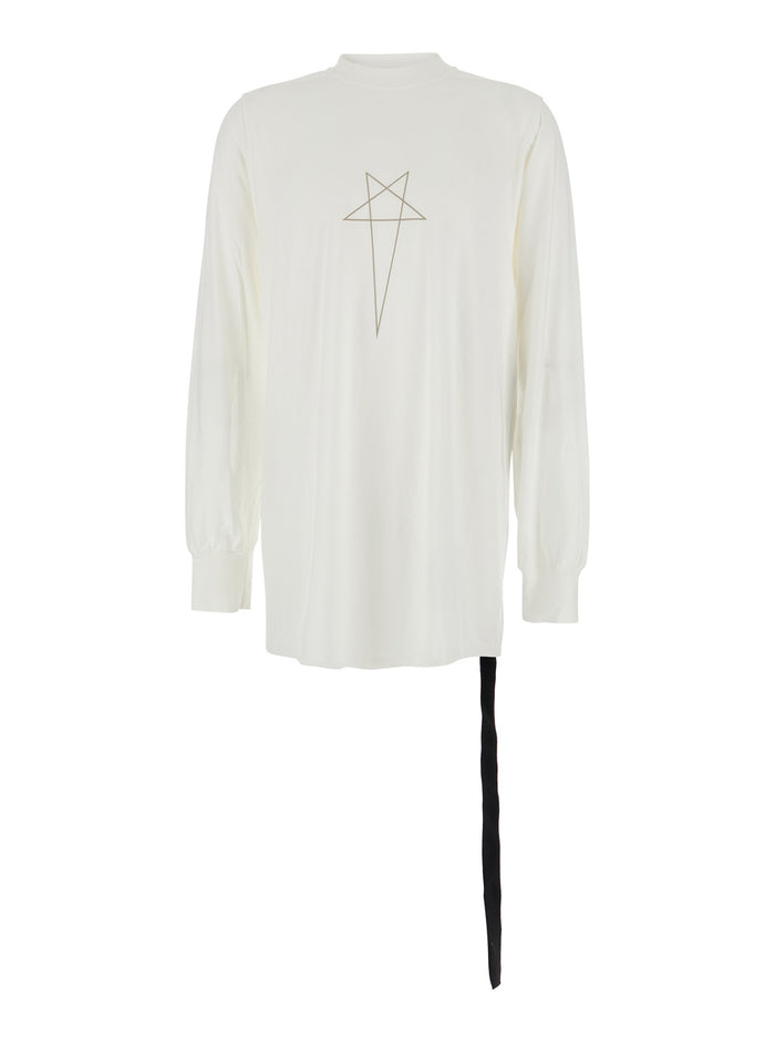 White Crewneck T-Shirt with Logo Print on the Front in Cotton Man Tshirts And Polo Shirts
