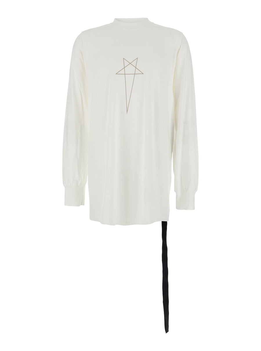 White Crewneck T-Shirt With Logo Print Cotton T-shirts