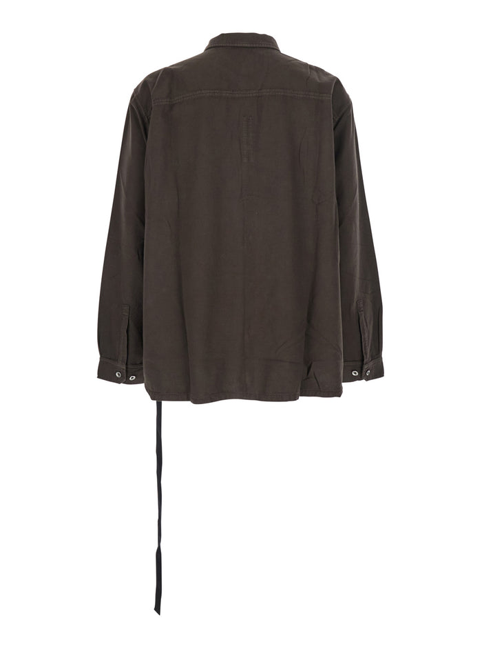 Brown Classic Collar Shirt with Lace Detail in Cotton Woman And Blouses