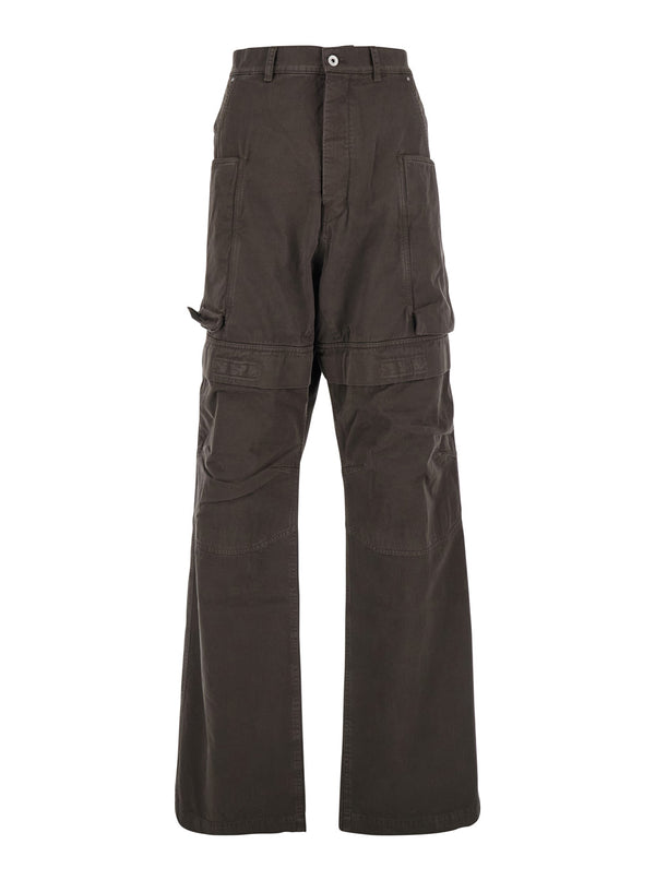 Brown Wide Leg Cargo Pants With Patch Pockets Cotton Trousers