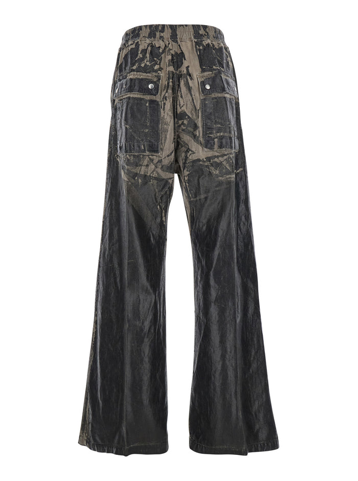 Geth Belas Blacktrousers With Destroyed Look And Drawstring Waist In Cotton Man Black Trousers