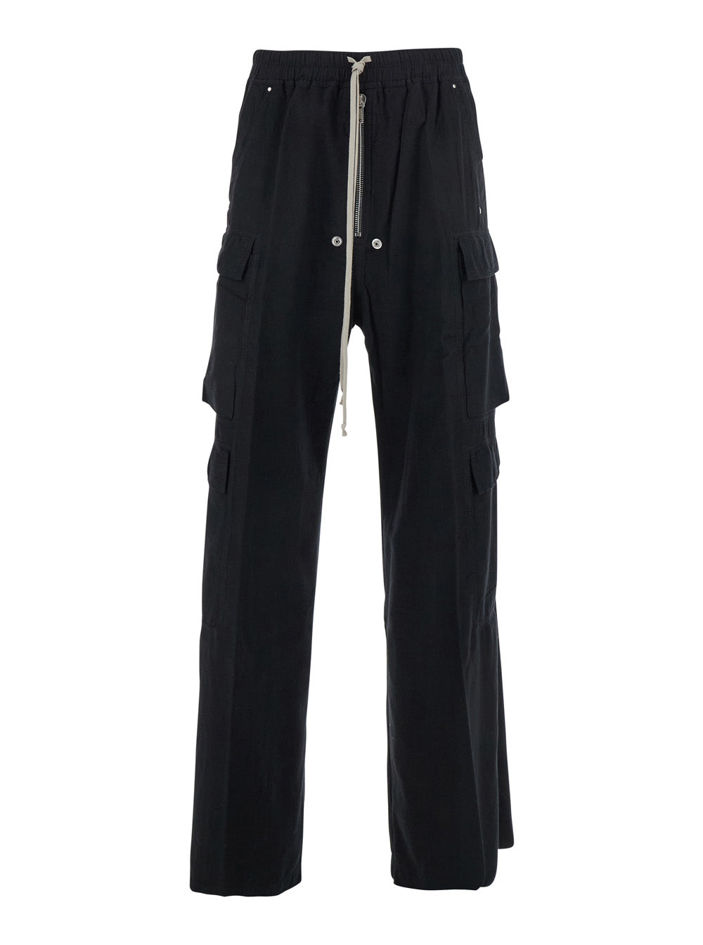 Cargo Belas Black Pants with Drawstring Waist and Pockets in Cotton Man Trousers
