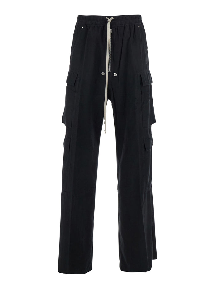 Cargo Belas Black Pants with Drawstring Waist and Pockets in Cotton Man Trousers