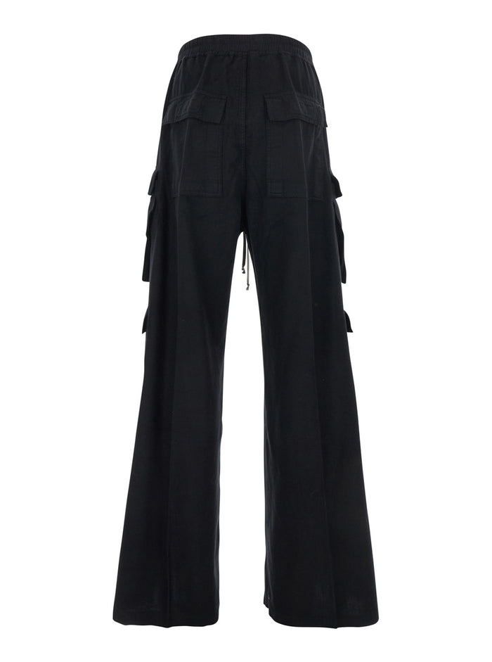 Cargo Belas Black Pants with Drawstring Waist and Pockets in Cotton Man Trousers
