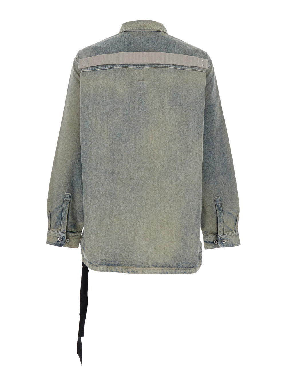 Light Blue Jacket with Classic Collar and Drawstring Detail on the Waist in Denim Man Grey Cotton Outerwear