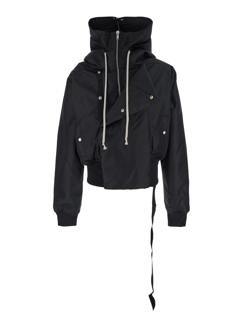 Alice Black Jacket With Oversized Hood And Asymmetrical Flap Tech Fabric Man Nylon