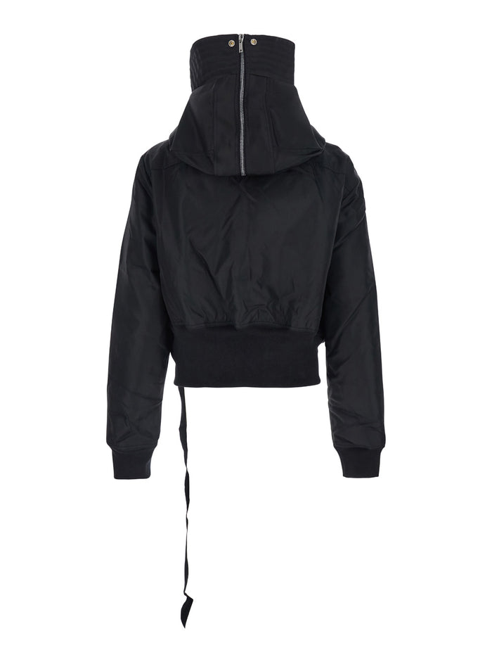 Alice Black Jacket With Oversized Hood And Asymmetrical Flap Tech Fabric Man Nylon