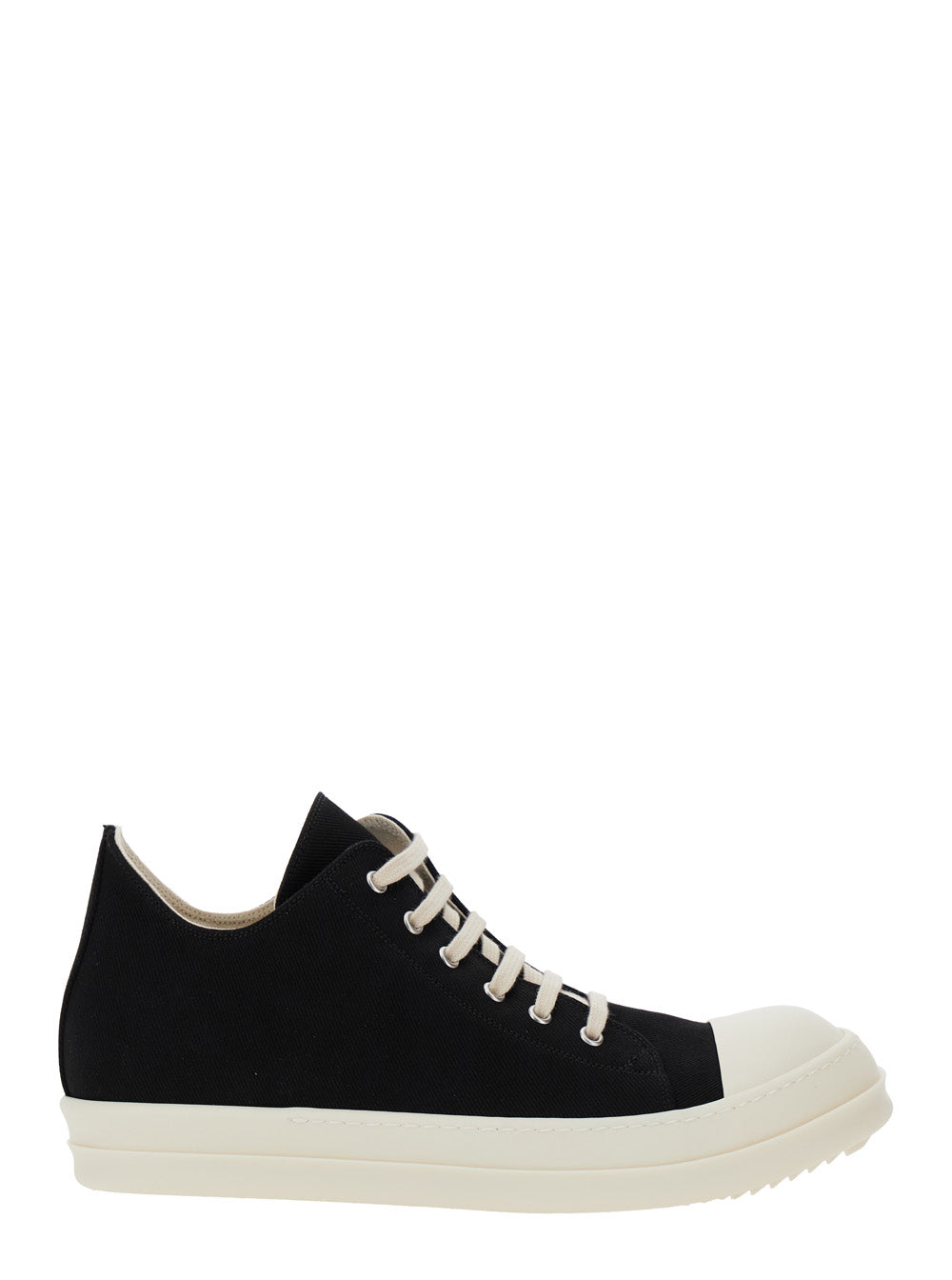 Black Low Top Sneaker With Laces Closure Denim Man Cotton