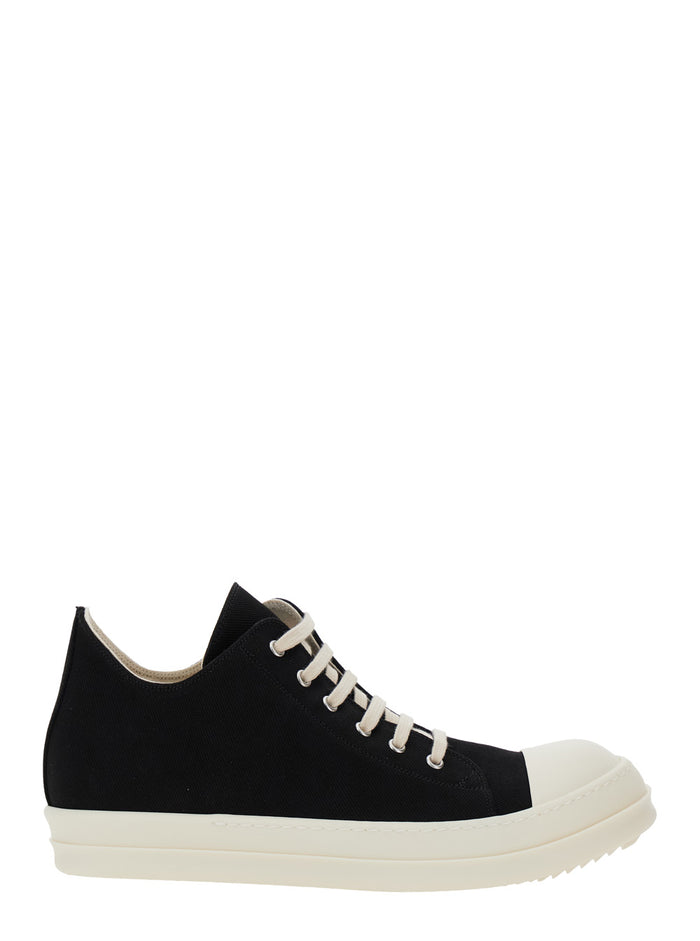 Black Low Top Sneaker With Laces Closure Denim Man Cotton