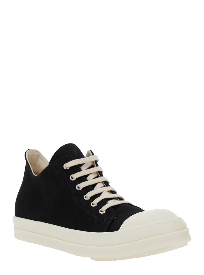 Black Low Top Sneaker With Laces Closure Denim Man Cotton