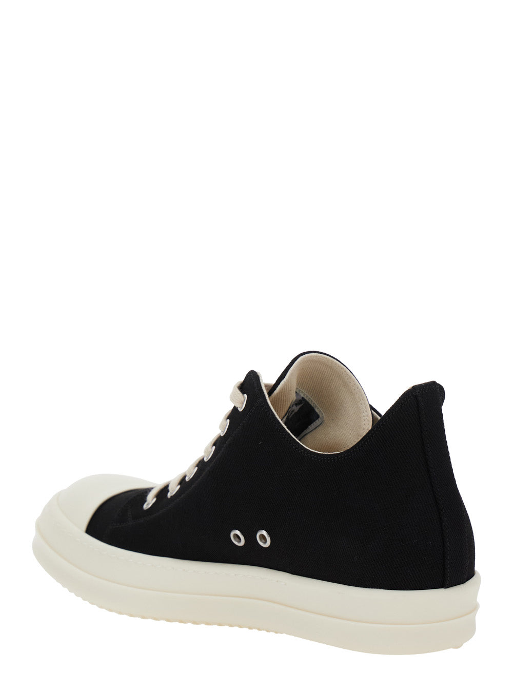 Black Low Top Sneaker With Laces Closure Denim Man Cotton