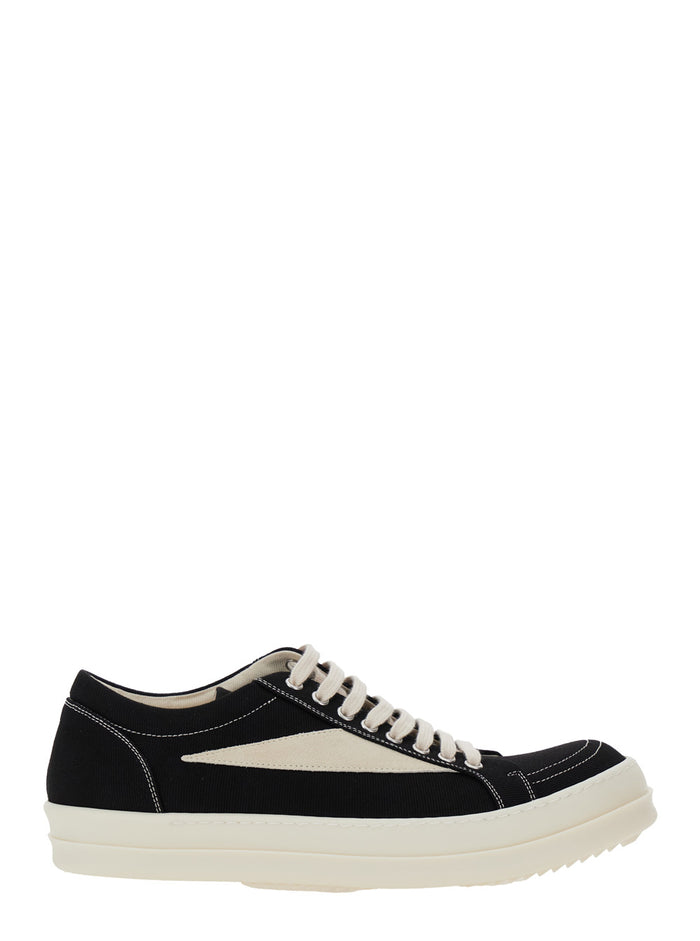 Vintage Sneaks Black Low Top Sneakers With Suede Detail Canvas Man Cotton