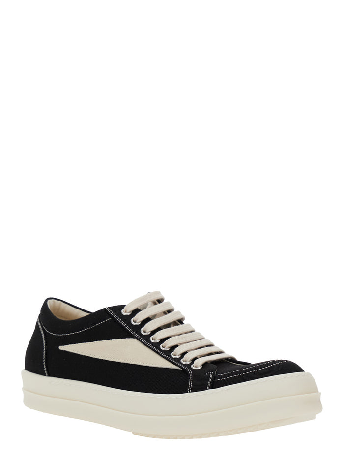 Vintage Sneaks Black Low Top Sneakers With Suede Detail Canvas Man Cotton