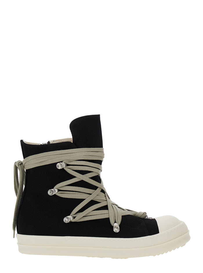 Hexa Black Sneakers With Decorative All-Over Laces Denim Man Cotton