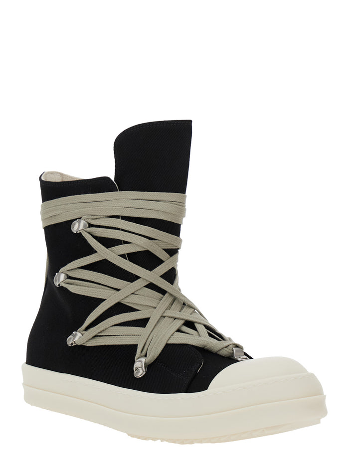 Hexa Black Sneakers With Decorative All-Over Laces Denim Man Cotton